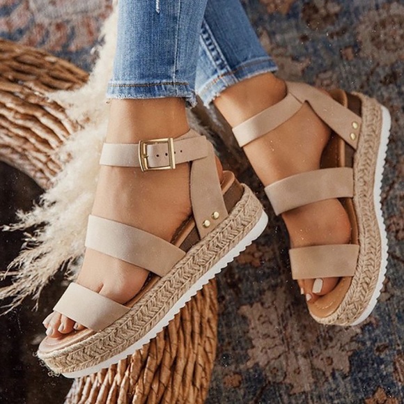 Soda Shoes - Taupe Strappy Open Toe Bryce espadrille sandal